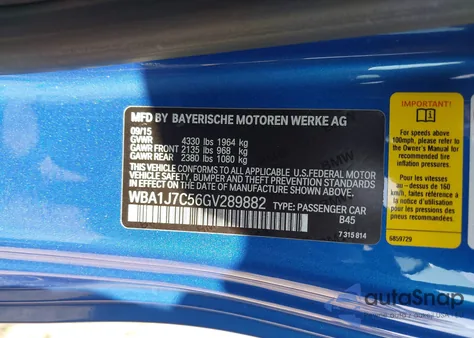 2016 BMW M235I z USA, uszkodzony, nr VIN WBA1J7C56GV289882